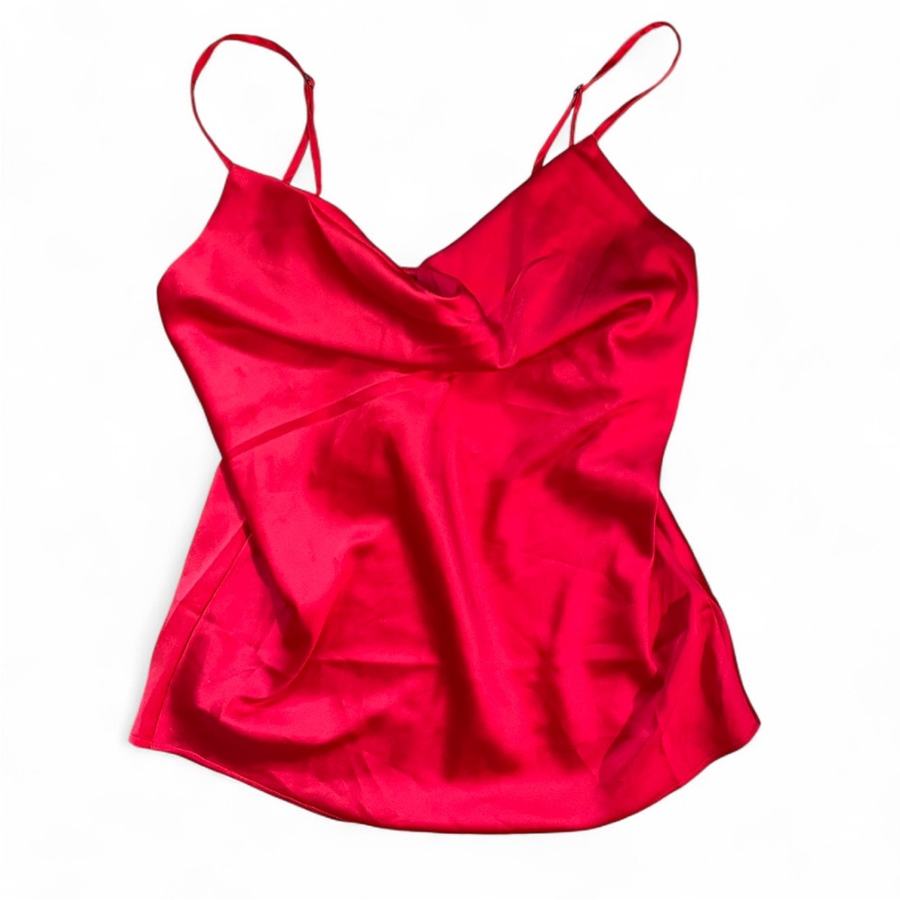 Women's Red Satin Cowl Neck Tank Top with Adjustable Straps